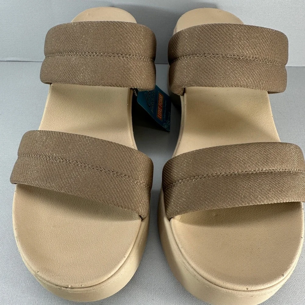 Skechers Sandals Women 10 Mocha‎ Brown Platform Wedge Luxe Foam Slide NEW 119415